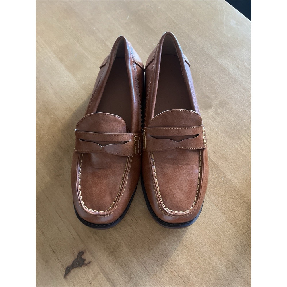 Retro Penny Loafers Sz 40 Brown Short Heel
